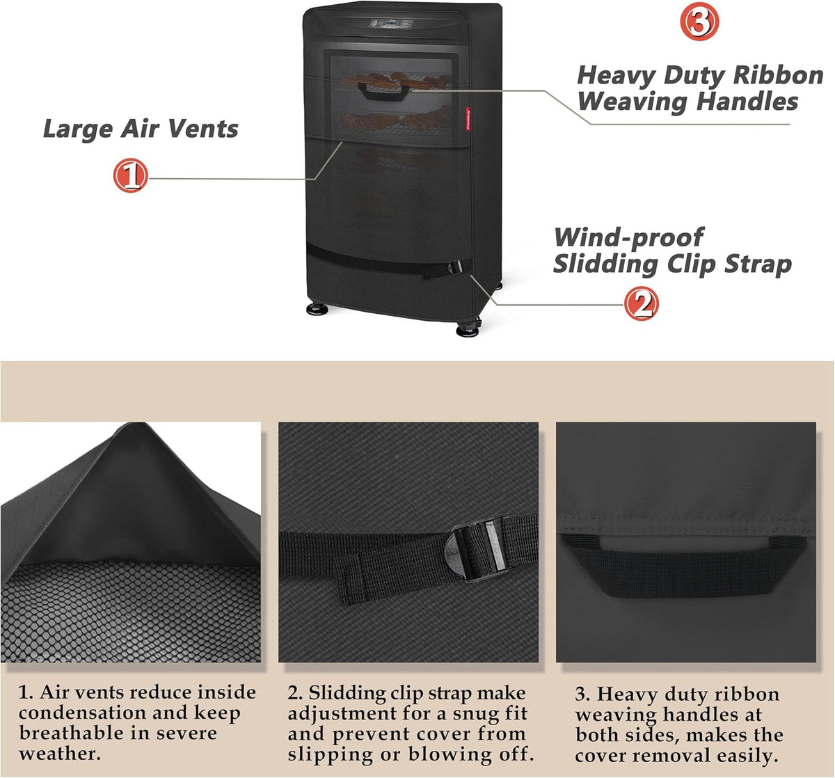 Porch Shield 40 Inch Electric Smoker Cover for Masterbuilt Smoker, Waterproof Heavy Duty Outdoor Smoker Grill Covers 26W x 23D x 43H inch, Black