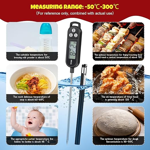 6 Pcs Meat Food Thermometer Food with Probe Water Liquid Instant Read Digital Thermometer Kitchen Cooking Supplies for Cooking BBQ Milk Yogurt (Red,Black)