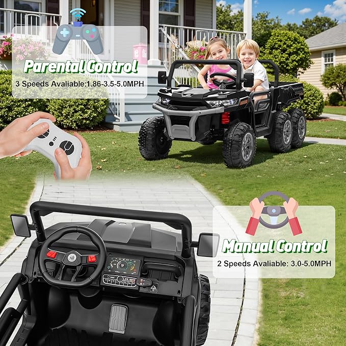 24V Ride on Dump Truck, XL 2 Seater Ride on Cars with Remote Control, 4x200W Powerful Motors, 6-Wheel Suspensions, Electric Dump Bed, Shovel, Kids UTV for Boy Girl