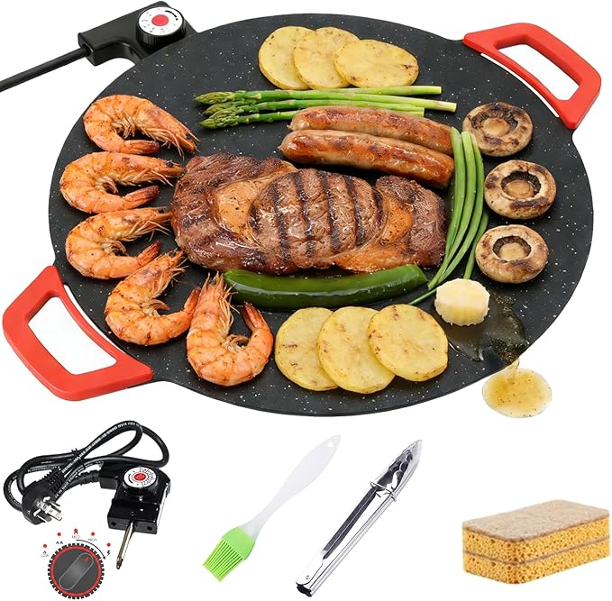 Indoor Smokeless Electric Griddle: 1000W Fast Heating Indoor Grill with 11/14/16" Nonstick Surface, Adjustable Temp Control, Easy to Clean for Steak, Pancake & BBQ (14in)