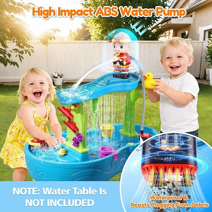 Water Pump for Water Table: Firefighter Water Table Pump Strong Continuous Flow for Step 2 Watertable Safe Plug-in No Drilling Summer Play Outdoor Water Toys Accessories for Toddlers 1-3 Kids 4-8