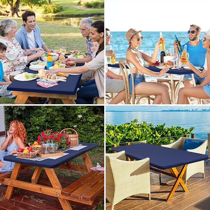 homing Rectangle Table Cloth Cover, Waterproof Polyester Elastic Fitted Tablecloth, Fits for 8 Foot Folding Tables, Washable Table Protector for Picnic, Camping, Outdoor (Navy Blue, 36" x 96")