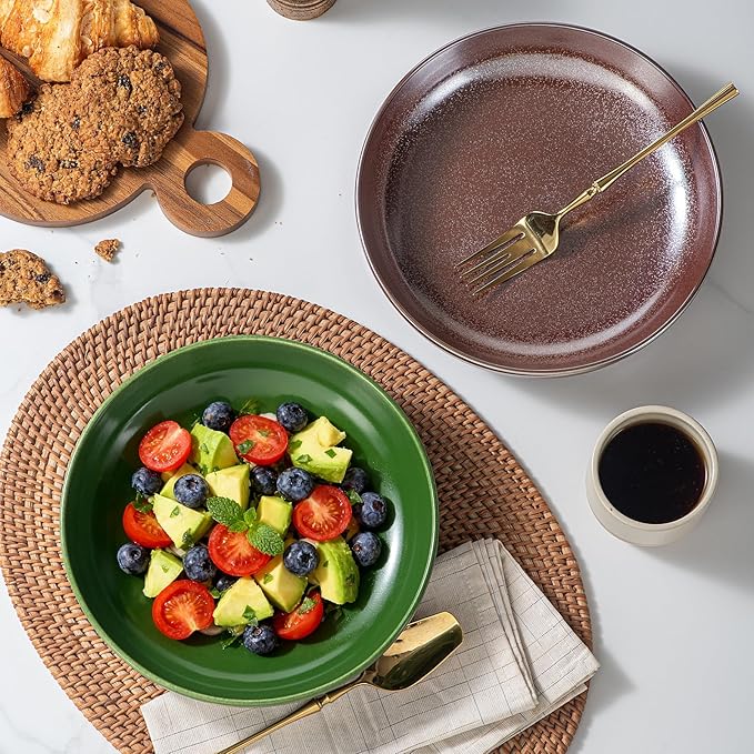 HAPPY KIT Stoneware Pasta Bowls, 9-inch, Set of 4, 42 oz, Reactive Glaze Large Salad Bowls, Scratch-Resistant Ceramic Serving Bowls, Four Colors