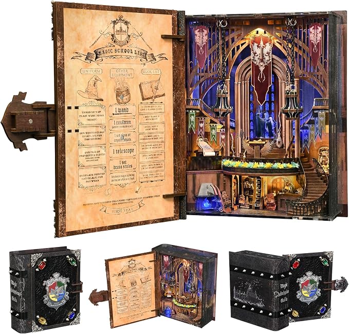MiniCity DIY Book Nook Kits for Adults, Miniature Dollhouse Booknook Kit, 3D Wooden Puzzle Creative Decorative Bookends Bookshelf Diorama Insert Crafts Hobbies Gifts (Magic Admissions Guide)