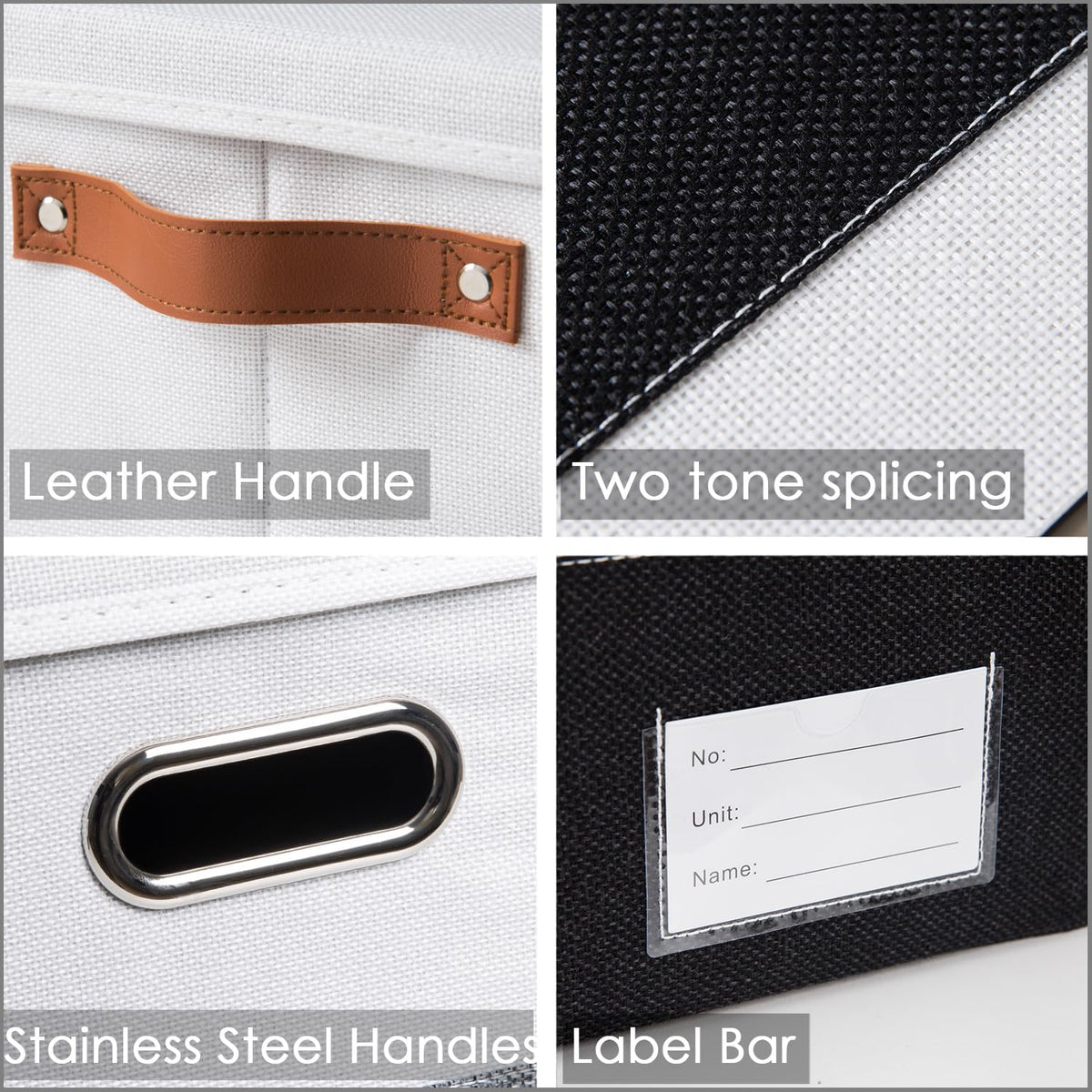 PRANDOM Foldable Storage Bins with Handles [3-Pack] Fabric Collapsible Storage Boxes Baskets Cubes Containers with Handles for Closet Living Room Bedroom (Black & White 11.5x8.5x6.7'')