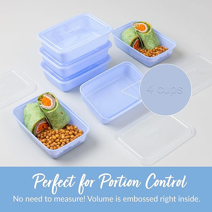 Bentgo Prep - 20-Piece 1-Compartment Reusable Meal Prep Containers with Lids, PFAS & BPA Free Materials, Durable, Microwave, Freezer, & Dishwasher Safe To Go Food Storage (Periwinkle)