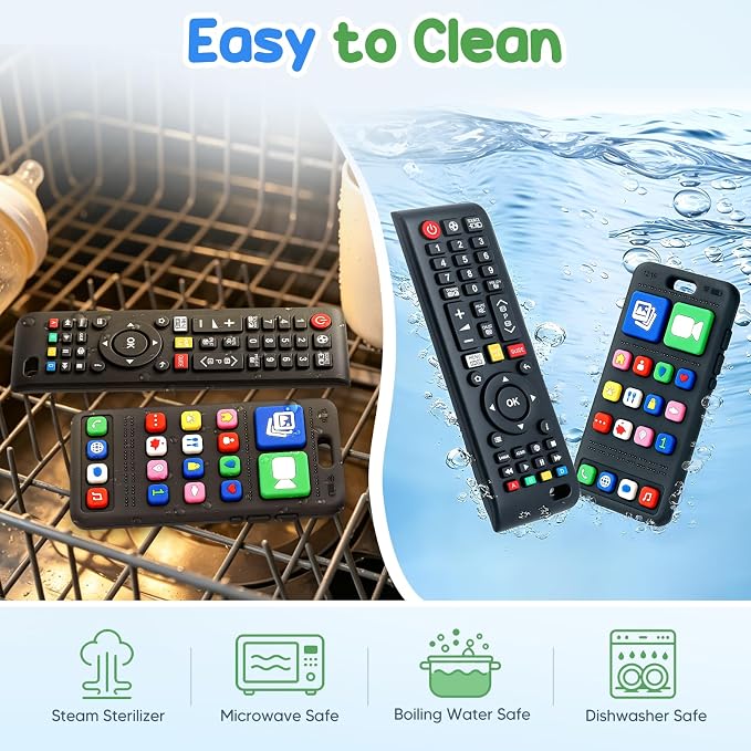 2 Pack Baby Teething Toys 3-6 6-12 Months, Sensory Silicone Phone and Remote Teether Toys for Teething Relief, Infants Newborn Chew Toys 6-18 Months for Sucking Needs, Shower Birthday Gifts