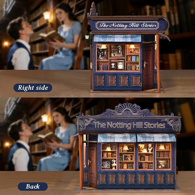 DIY Miniature House Kit, Dollhouse Fantastic Book Store for Adults to Build, Birthday/Christmas Day Gift for Family and Friends, Prefab Tiny Home with LED Lights,The Notting Hill Stories