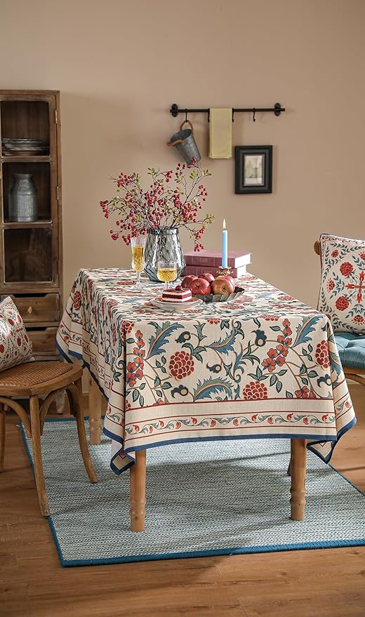 patdrea Designer Vintage Linen Small Square Tablecloth,French Anti-Wrinkle Durable Floral Table Cloth,Colorful Table Cover for Kitchen Dining,Parties,Christmas,Thanksgiving,Party,67"x67"-Puno