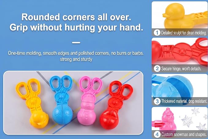 4 Pcs Sand Molds Maker, Beach Toy for Kids, Ball/Duck/Heart/Snowman Shapes, Sandbox Outdoor PlaySand Toys, Gifts(Red/Blue/Pink/Yellow)
