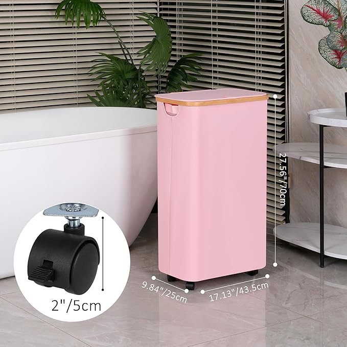 75L Laundry Basket with Wheels,Clothes Hamper for Laundry,Laundry Hamper with Lid and Inner Bag, for Laundry Room, Bedroom, Dormitory Storage,Pink