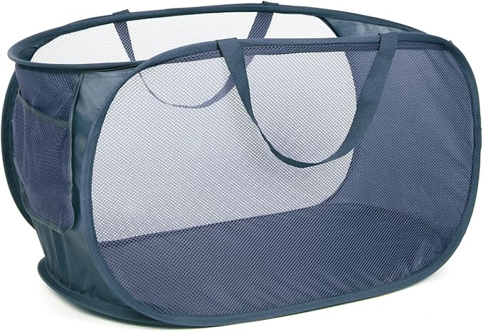 4 Pack Collapsible Laundry Baskets, Foldable Laundry Basket with Pocket, Durable Pop Up Hampers, Reinforced Handles Dirty Clothes Hamper for Laundry, Bedroom, Bathroom, Dorm, Travel or Camping Navy