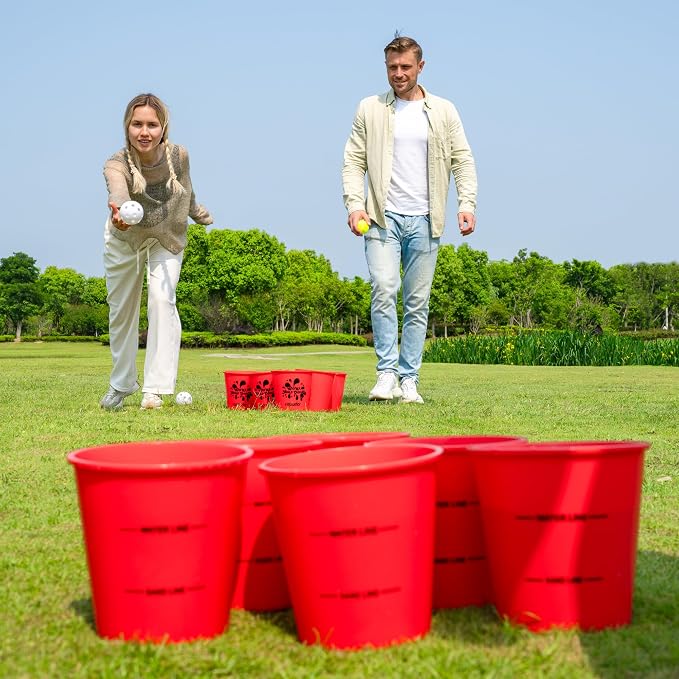 ropoda Giant Yard Pong,Yard Games with Durable Buckets and Balls - Choose Red Large, XL, or Green - Glow in The Dark, Outdoor Game with Carry Bag for The Beach,Lawn, Great Gift Choice for Families