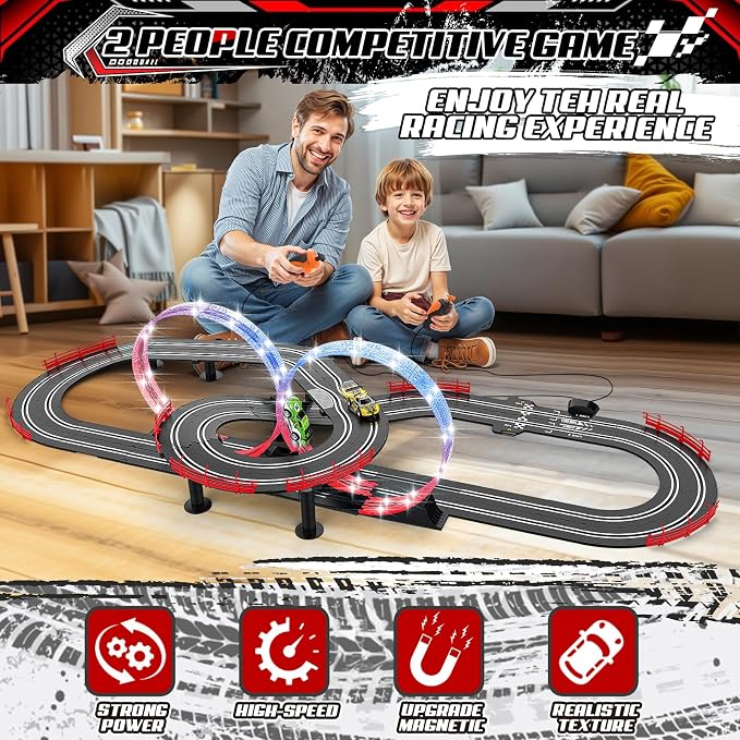 3 IN 1 Slot Car Race Track Sets with 4 High Speed Slot Cars, Electric Race Car Track Include Circular Overpass Flash Tracks, 1:43 Remote Control Track Car Game Toys Gifts for Adults Boys Ages 6 7 8-12