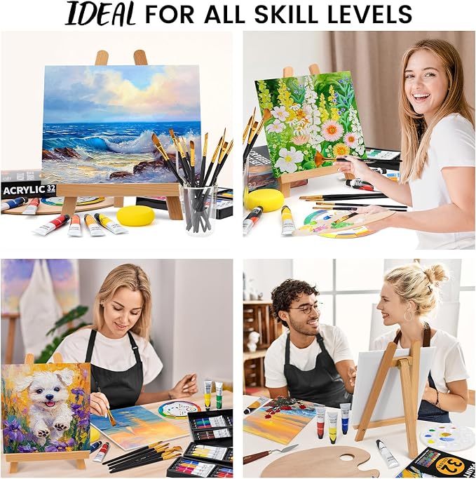 ARTALLY Acrylic Paint Set for Adults & Kids, 62 Pcs Canvas Painting Kits, 32 Colors Acrylic Paint (22ML),Table Easel,Brushes,Canvas, Art Painting Supplies Kit for Students,Artists,Beginners