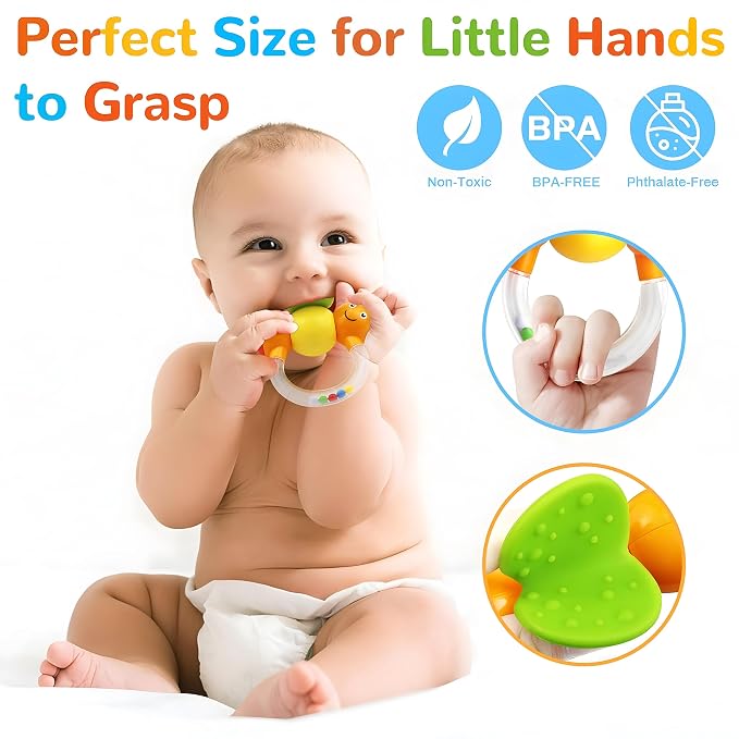 MOONTOY 12pcs Baby Rattles for Babies 0-6 Months Teething Toys 3-6 Months, Newborn Infant Teethers Baby Toys 6-12 Months, Montessori Baby Easter Basket Stuffers Gifts 1 2 3 4 5 6 7 9 10 Month Boy Girl