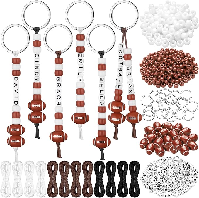 Landical 564 Pcs Football Keychain Making Kit DIY Football Bead Key Chain Craft Adjustable Sport Letter Bead Charm Sport Theme Party Favor Gift Backpack Accessories Holiday Decoration(Dark Color)