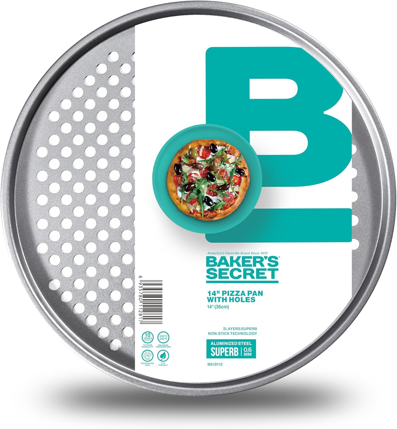 Baker's Secret 2pcs Nonstick Pizza Crisper for Oven 14"", Aluminized Steel Pizza Baking Pan with holes, 2 Layers Non-stick Coating For Easy Release, Dishwasher Safe - The Superb Collection