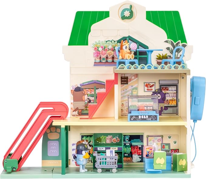 Bluey and Bingo Supermarket Playset with Escalator, Pretend Play Toys for Toddlers, Sounds and 15 Pieces, Bluey Grocery Store Playset