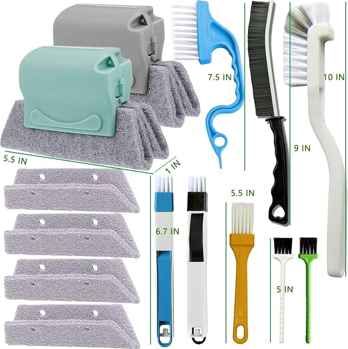 14Pcs Window Track Cleaning Tools, Deep Clean Groove Gap cleaning brush Kit for Window/Door Tracks, Sliding Doors, Tile Lines, AC Vents, Keyboards
