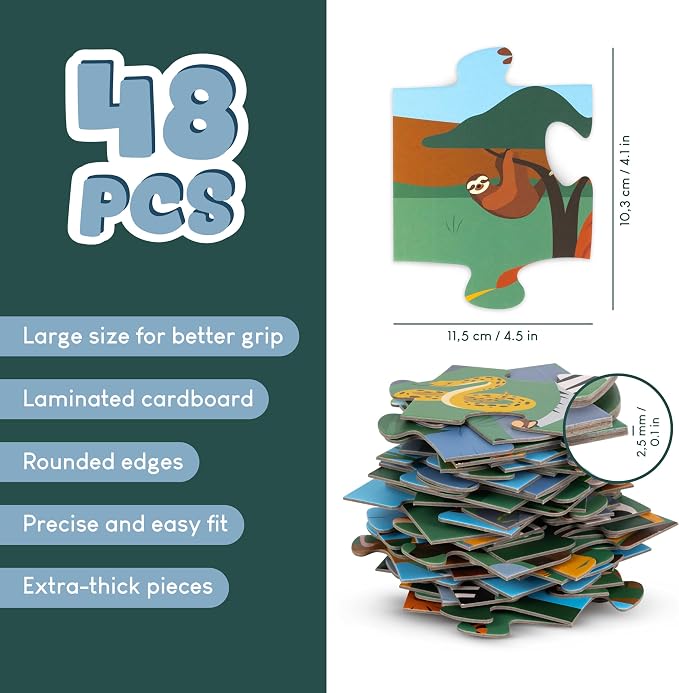BONNYCO Giant Floor Puzzles for Kids of Jungle Animals with 48 Large Pieces. Safari Jumbo Puzzle 36.2 x 24.4 in, Gifts for Boys and Girls, Educational Kids Toys Ages 2-8