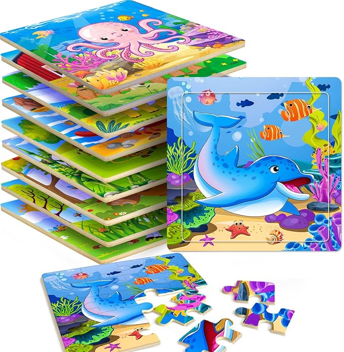 Puzzles for Kids Ages 4-6, 10 Pack of 20 Piece Wooden Jigsaw Puzzles for Toddlers Ages 3-5 Jigsaw Puzzle for Toddler Children Learning Educational Puzzles Toys for Boys and Girls.