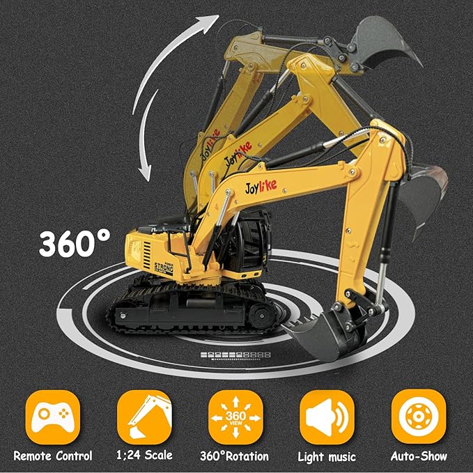 Joylike RC Excavator and Dump Truck Toy Set，2.4Ghz Metal Remote Control Construction Vehicle with Light&Sound, Best Christmas Toy for Boys 8+Year Old Kid