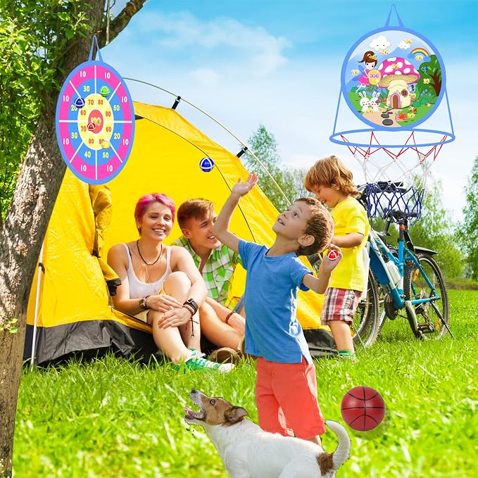 2 in 1 Basketball Hoop and Dart Board, 14" Dart Board for Kids, Basketball Hoop for Kids Toddlers, Sports & Outdoor Play, Birthday Gift Toys for 3 4 5 6 7 8 9 10 Year Old Boys Girls Kids, Party Favors