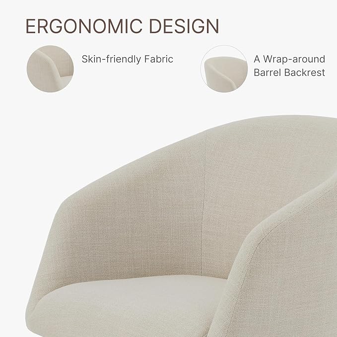 Swivel Dining Chairs Set of 4, Upholstered Mid Century Modern Deskchair with Barrel Back, Linen Fabric Kitchen Chairs for Dining Room, Bedroom, Dressing Room, Linen