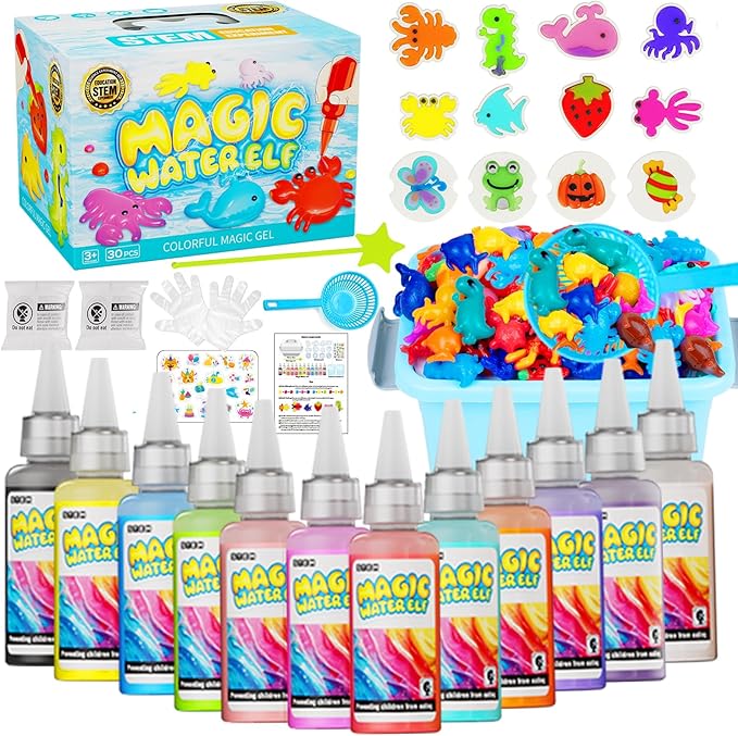 Magic Water Toy Elf Kit,Aqua Fairy Water Gel Kit 12 Magic Gels &12 Molds Make Your Own Water Pets,Toys for 4 5 6 7 Year Old Xmas Birthday Gifts Party Favors,DIY STEM Craft Kits Kids Toys Age 3+(Blue)