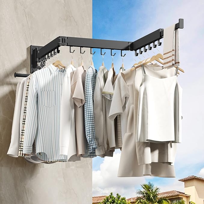 Wall Mounted Clothes Hanger,Clothes Drying Rack,Laundry Drying Rack,Clothes Rack Wall Mount,Drying Rack Clothing,Laundry Rack,Folding,Retractable,Collapsible,can Fold Upward & Left & Right