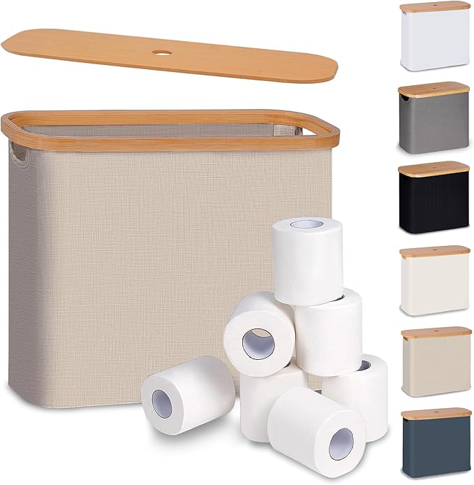efluky Toilet Paper Basket with Lid, Toilet Paper Organizer for Bathroom, Free Standing Toilet Paper Holder with Storage, Brownbeige