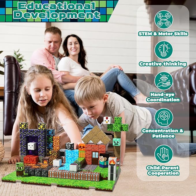 200PCS Magnetic Blocks - Magnetic Blocks with 6 Base Plate, Magnetic Building Blocks for Kids Ages 4 5 6 7 8, Stacking Magnets, Birthday Gifts for 3-8 Year Old Boy Girls