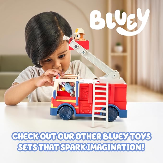 Bluey Garbage Truck Playset, Bingo & Bin Man Figures, Garbage Truck Toys for Boys Age 4-7 w/ Characters, Interactive Lever Action