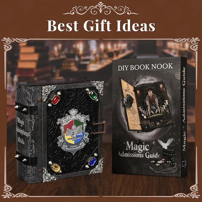 CCCDF Magic Book Nook Kit - DIY Miniature House Dollhouse Kit for Adults, Booknook Tiny House Bookshelf Decor 3D Wooden Puzzle, Gifts for Family, Friends (Magic Admissions Guide)