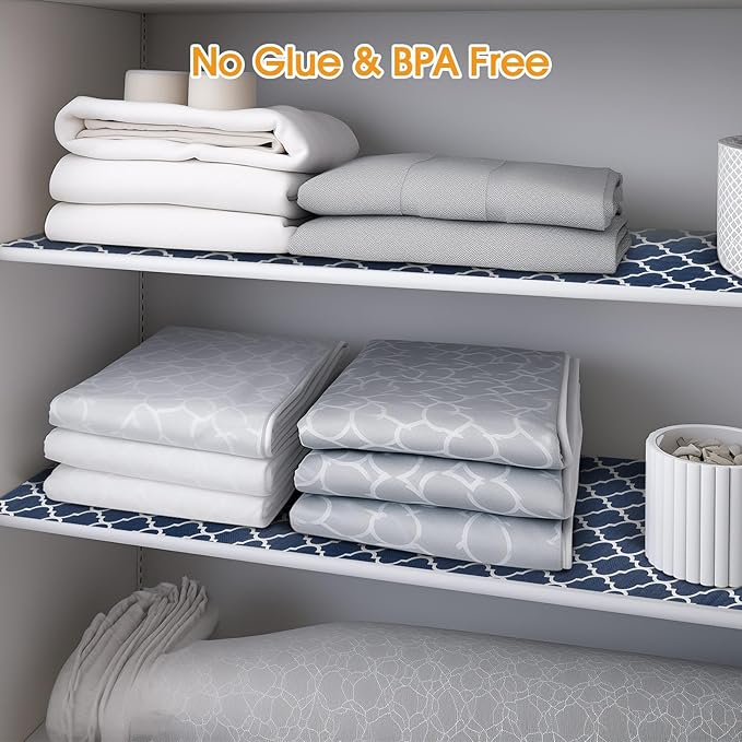 Shelf and Drawer Liner for Kitchen Cabinets Non-Adhesive, Strong Grip Non-Slip Thickened Cabinet Liners for Shelves, Waterproof Mats for Dresser Cupboard, Blue, 12 in x 10 Feet