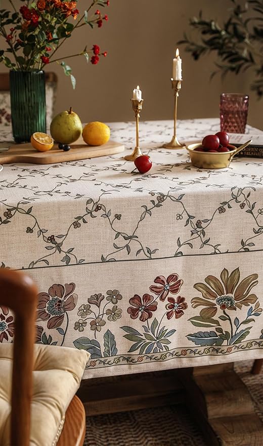 patdrea Designer Vintage French Small Square Tablecloth,Fall Country Breathable Floral Table Cloth,Italian Table Cover for Kitchen Dining,Tea Party,Christmas,Thanksgiving,55"x55"-Oliveirad