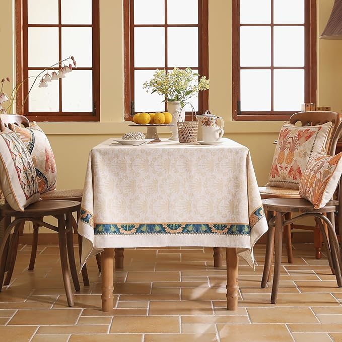 patdrea Designer Rectangle Linen Table Cloth,Vintage Anti-Wrinkle Durable Tropical Style Tablecloth,Decor Table Cover Cloth for Kitchen Dining Christmas,Thanksgiving,63"x87"-Pineapple a