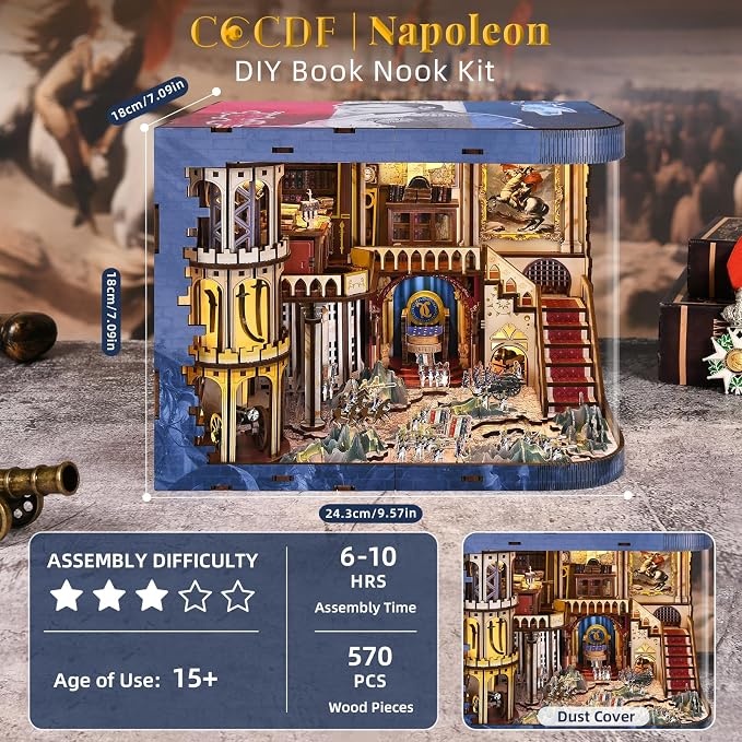 CCCDF Book Nook Kit, DIY Miniature Dollhouse Booknook Kit for Adults and Teens, 3D Wooden Puzzle Booknook Tiny House Bookshelf Decor, Gifts for Family Friens (Napoleon)