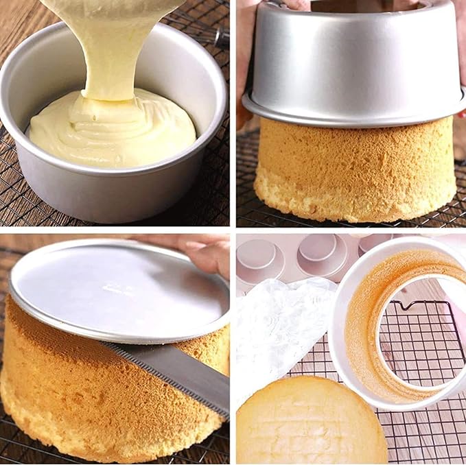 EXGOX 2 Pack 6-Inch Non-Stick Deep Aluminum Round Cake Pan With Removable Bottom For Wedding/Birthday/Christmas Cake Baking Round Cake Tin Set With Loose Base
