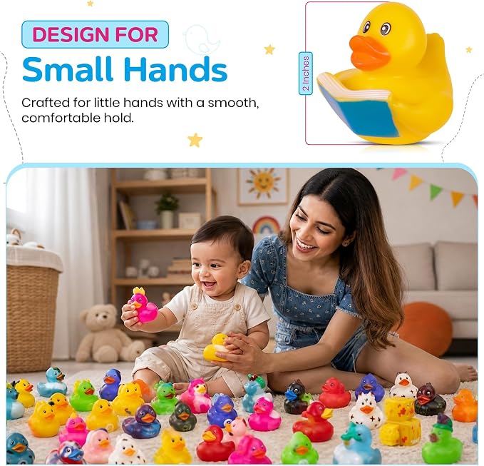 Kangaroo 50 Pcs Mini Rubber Ducks Bulk Jeep Ducks for Ducking– Floating Baby Bath Toys for Kids & Toddlers, Small Duckies for Pool Parties, Summer Party Favors Bulk, Baby Showers