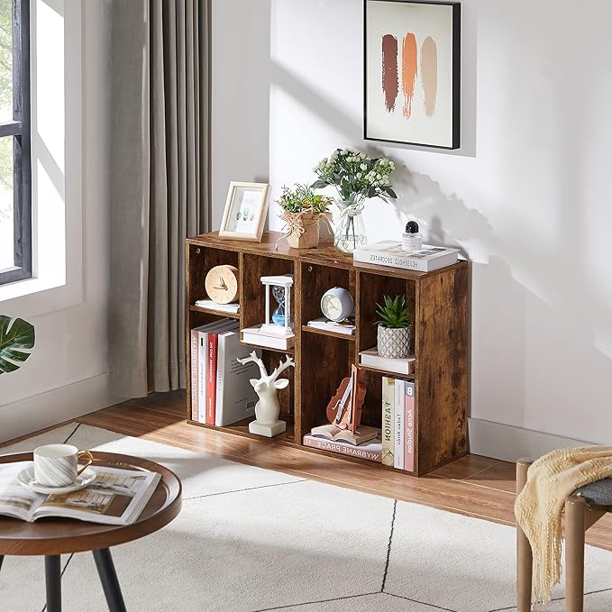 VECELO Small Bookshelf, 3 Cube Shelf, Fits Tallest Hardcovers, Horizontal Available, Short Bookcase for Small Spaces, Vintage Brown