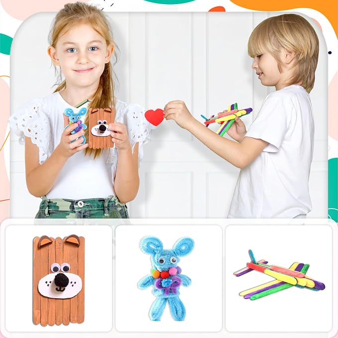 LINAYE 3000PCS Arts and Crafts Supplies Kit for Kids, All in One DIY Craft Box Kits, Craft Supplies Set Include Pompoms, Pipe Cleaners for Kids Ages 4-6 6-8 Birthday Gifts for Boys Girls
