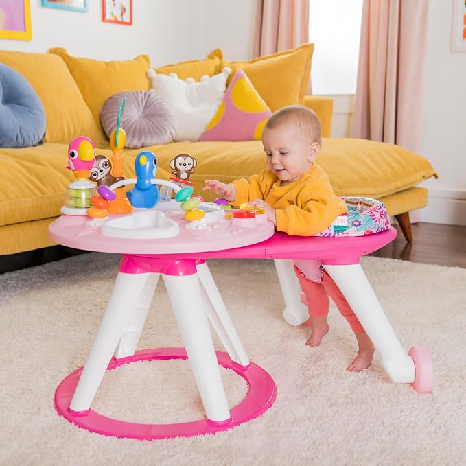 Bright Starts Around We Go 2-in-1 Baby Walker, Discovery Activity Center and Table, Tropic Coral, Ages 6 Months+