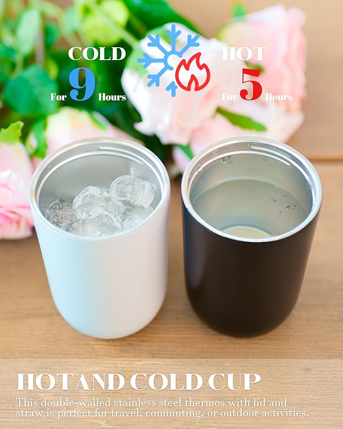 16 oz Insulated Coffee Tumblers, Travel Coffee Tumblers with Straw, Double-Wall Stainless Steel Tumbler, Leak Proof Tumbler, Reusable Cups with Lids for lced and Hot Drinks (Cream)