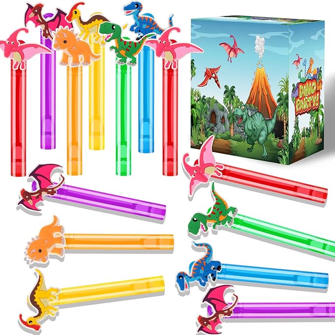 24Pcs Dinosaur Bubble Wands for Kids Dino Party Favors Supplies Decorations, Pinata Goodie Bag Stuffers & Classroom Prizes