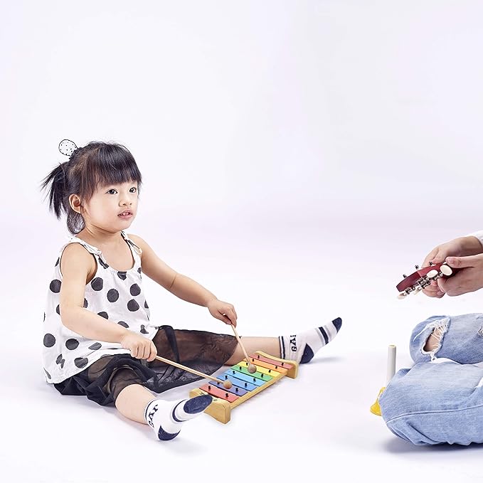 Xylophone with Harmonica for Kids Orff Instruments Wooden Xylophone with Mallets Toddler Baby Musical Instrument Educational Music Toys Christmas Day Gifts for Boys Girls