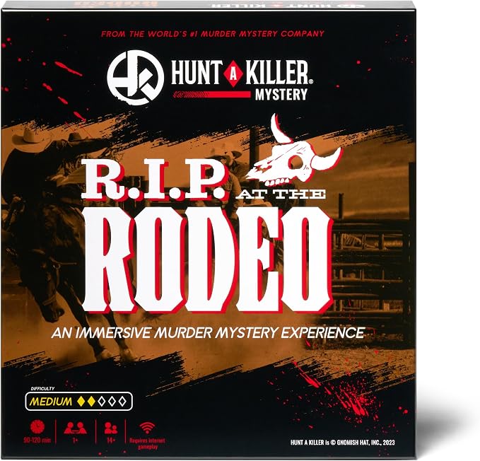 Hunt A Killer: R.I.P at The Rodeo, Solve The Murder of a Rodeo Clown, Mystery Box Game for True Crime Fans, Murder Mystery Game for Adults, Play Detective at Home, Designed for 1+ Players Ages 14+