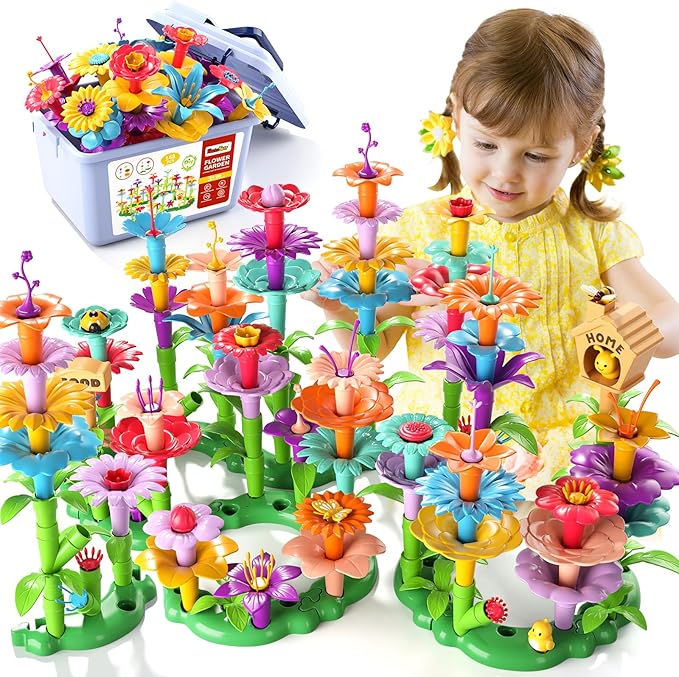 Garbo Star 148PCS Flower Garden Building Toys for 3 4 5 6 Year Old Girls, Educational Activity Preschool Birthday Gifts for 3 4 5 Year Old Girls, Building Stem Toys for Kids Toddlers Ages 3-5