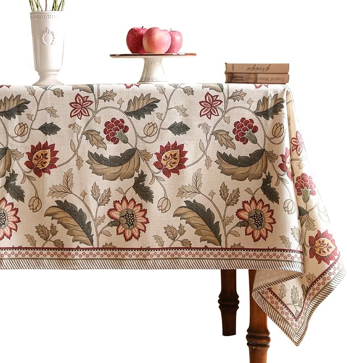 ISAENNE Designer Provence Floral Extra Long Tablecloth Rectangle,Linen Colorful Washable Indoor Table Cloth,Durable Decor Tablecloths for Dining Thanksgiving Kitchen Christmas,63"*110"-Ratina